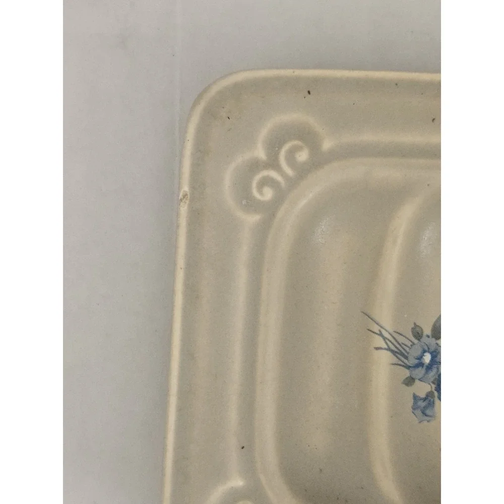 Vtg Treasure Craft Soap Dish Blue White Flowers Made In USA Cottage Core